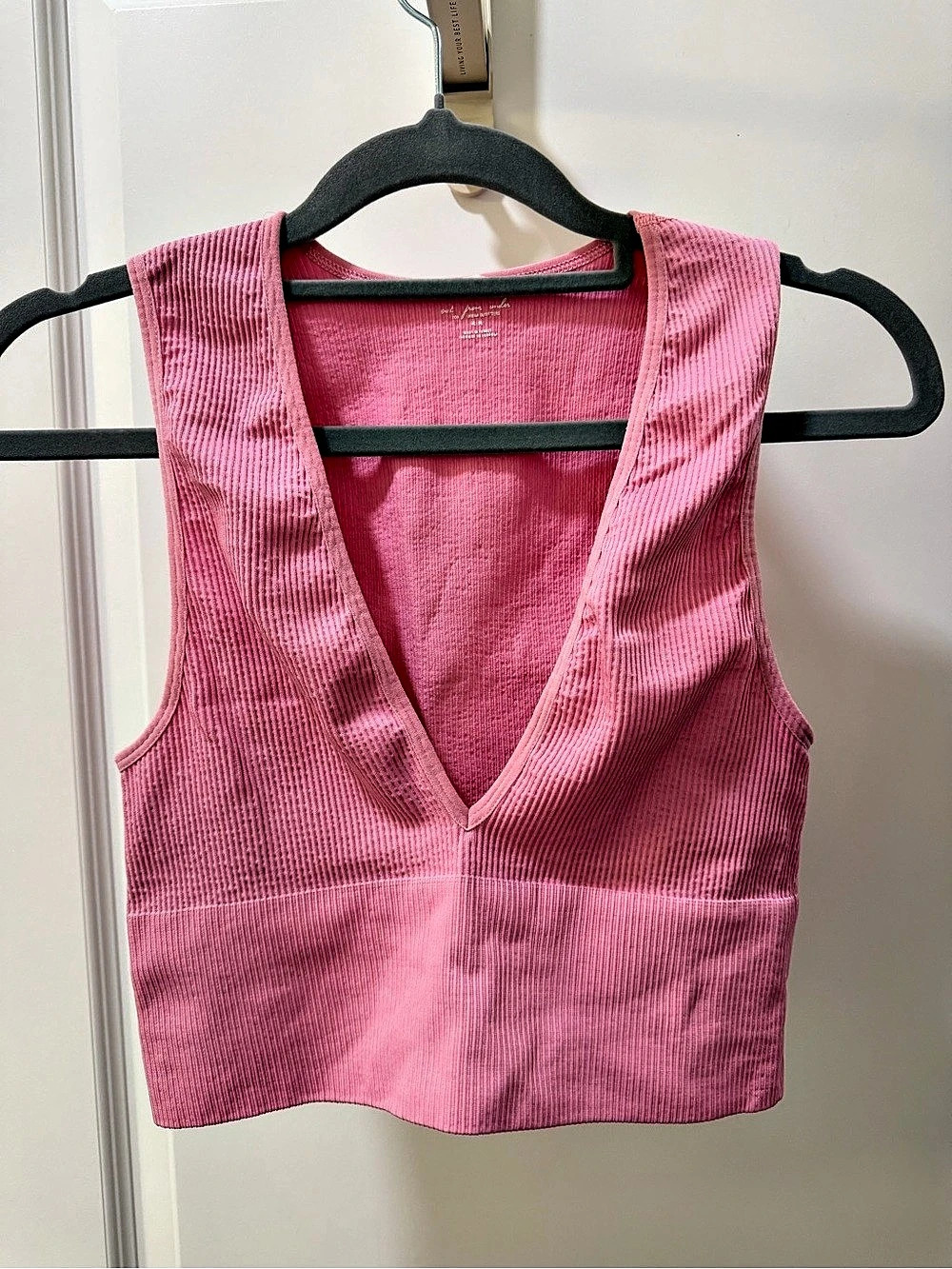 Free People Out From Under Ribbed Deep V Crop Top Pink